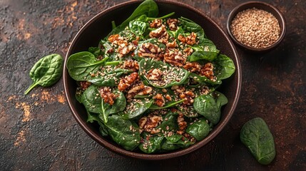 Delicious Spinach Salad with Walnuts and Sesame Seeds