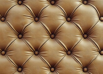 Fototapeta premium Close-up View of Textured Brown Leather Upholstery with Quilted Design Featuring Buttons for Interior Decoration and Furniture Design