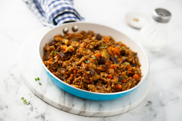 Homemade minced meat with eggplant