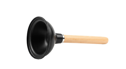 Isolated Black Rubber Plunger with Wooden Handle
