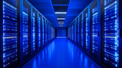 Blue Corridor in Data Center with Servers