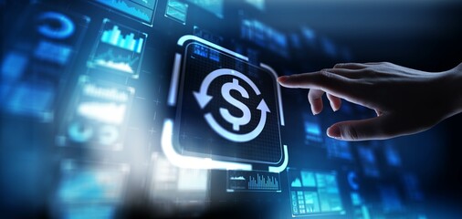 Cash Flow Monitoring Inflows and Outflows, projection on a virtual screen, Business and Technology...