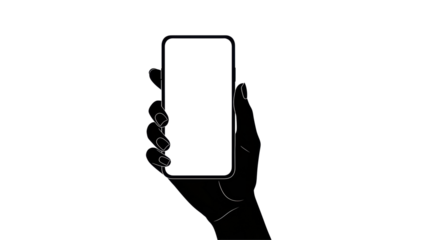 Isolated Black Silhouette of Hand Holding Modern Smartphone