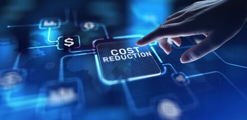 Cost Reduction Minimizing Expenses and Increasing Efficiency, projection on a virtual screen, Business and Technology Concept.