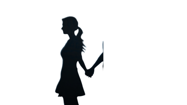 silhouette of a woman. shadow of a girl with a hand