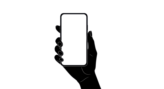 Isolated Black Silhouette of Hand Holding Modern Smartphone