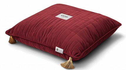 Luxurious Plush Cushion with Decorative Tassels in Deep Red Color