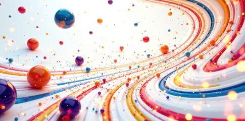 Retro swirls seamless pattern of colorful marbles and balls in a mesmerizing dance on a white background, marbles, vibrant, pattern