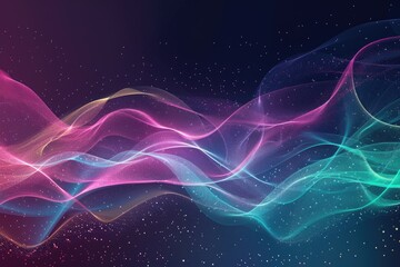 Flowing abstract waves in pink, purple, and blue hues on a dark background. Background image of vibrant color digital wave with black background. Digital artwork for modern and vibrant design. AIG51.