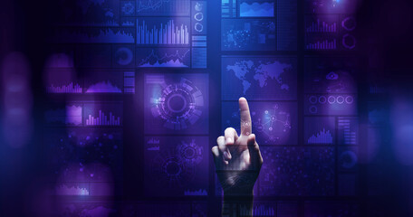 Applications icons on virtual screen, technology, development background concept.