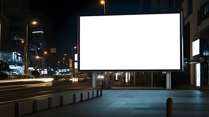 Illuminated billboard in a city street during the night hours