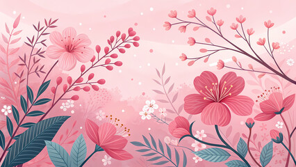 Pink floral illustration creates serene and romantic ambiance, blending nature and beauty with soft, dreamy quality
