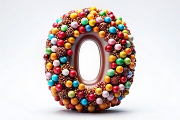 3D Number Digit Zero to Nine on White Background,  Isolated Realistic Food Photography