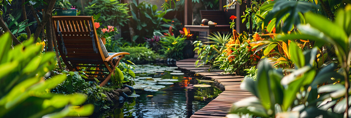 Obraz premium Breathtakingly Beautiful Representation of an Elegantly Designed, Space-saving, Small Garden