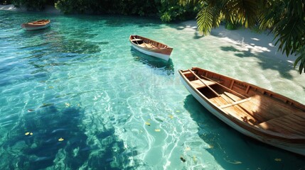 Obraz premium Serene boat scene tropical island nature photography crystal clear waters aerial view tranquility and escape