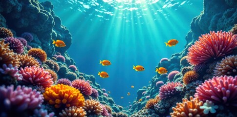 School of colorful fish swimming in coral reef , ocean, reef, aquatic