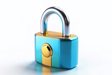 3D Secure Lock, Digital Security, Password Protection,  Cyber Safety, White Background Stock Photo