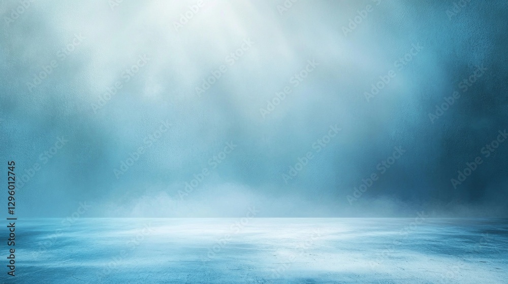 Poster amid a serene landscape, a soft blue mist swirls gently while the first light of dawn spills warmth 