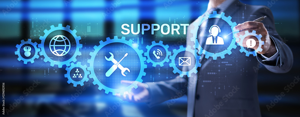 Aufkleber support customer service satisfaction business technology concept.