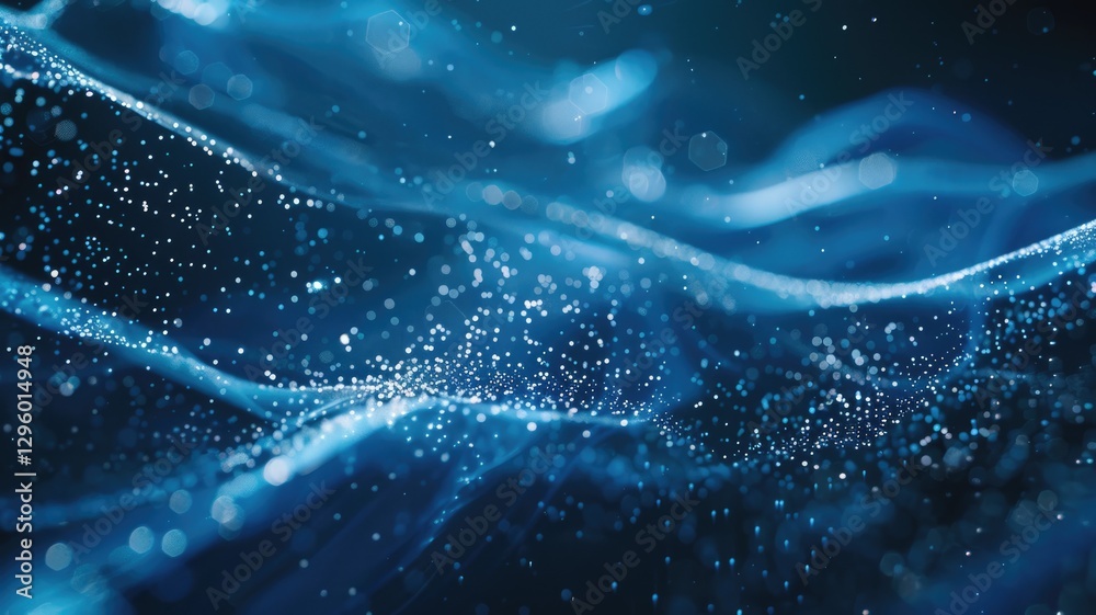Poster abstract picture micro light sparkling particle represent data flow vivid flowing wave with high tec