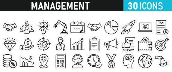 Management icon collection. Time management and planning concept. Solid icon set.