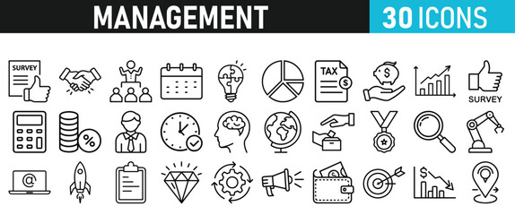 Management icon collection. Time management and planning concept. Solid icon set.