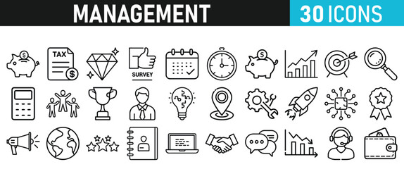 Management icon collection. Time management and planning concept. Solid icon set.