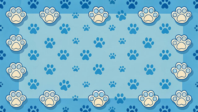 Cute animal paw print border frame repeat pattern. Ideal for pet birthday parties, adoption event invites, or playful decor. Surface pattern design