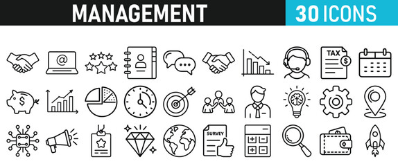 Management icon collection. Time management and planning concept. Solid icon set.