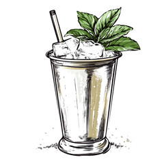 Mint julep minimalist 2D vector graphic illustration sketch on a white background.

