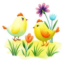Spring Easter Yellow Collection Watercolor Illustration 
