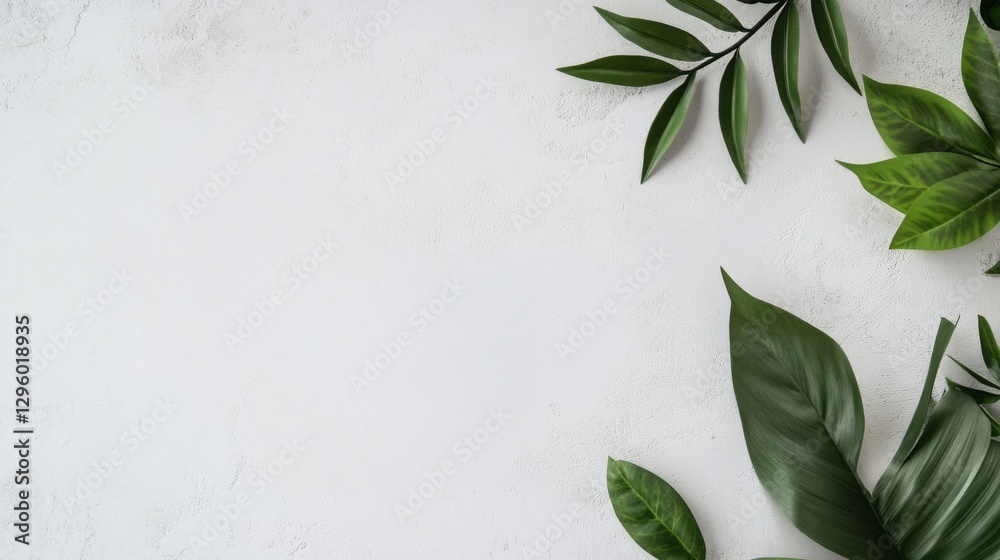 Aufkleber fresh green leaves rest against a soft white background, creating a calming atmosphere perfect for r