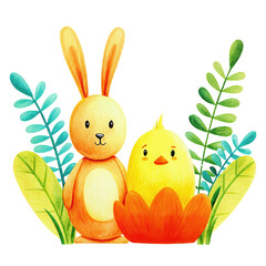 Spring Easter Yellow Collection Watercolor Illustration 