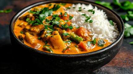 Spring vegetable curry with coconut milk and fresh herbs