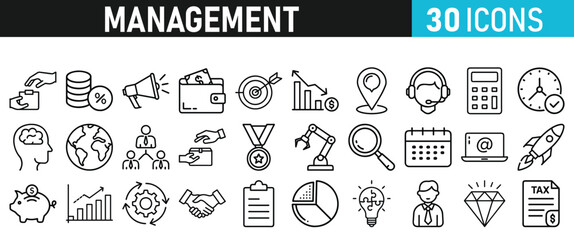 Management icon collection. Time management and planning concept. Solid icon set.