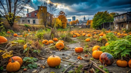 Abandoned Pumpkin Patch: Autumnal Urban Exploration Photography - Clear Left Side