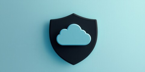 protect prevention policy concept. Cloud security concept with shield and cloud symbol on a blue background.