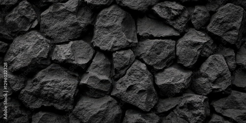 Poster a textured surface of dark rocks arranged irregularly, creating an abstract pattern with shadows and