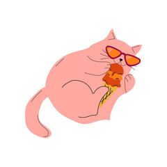 Cartoon cat wearing sunglasses and eating a ice cream, a fun and cool character enjoying a tasty snack