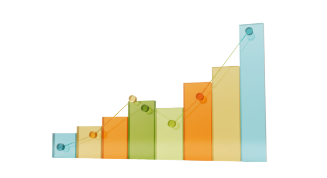 Isolated Glass Bar Graph with Upward Trending Line