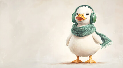 cute duck with green headphone