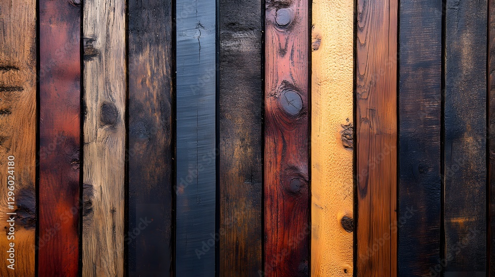 Poster a background image featuring numerous vertical wooden planks showcasing varying colors and textures.