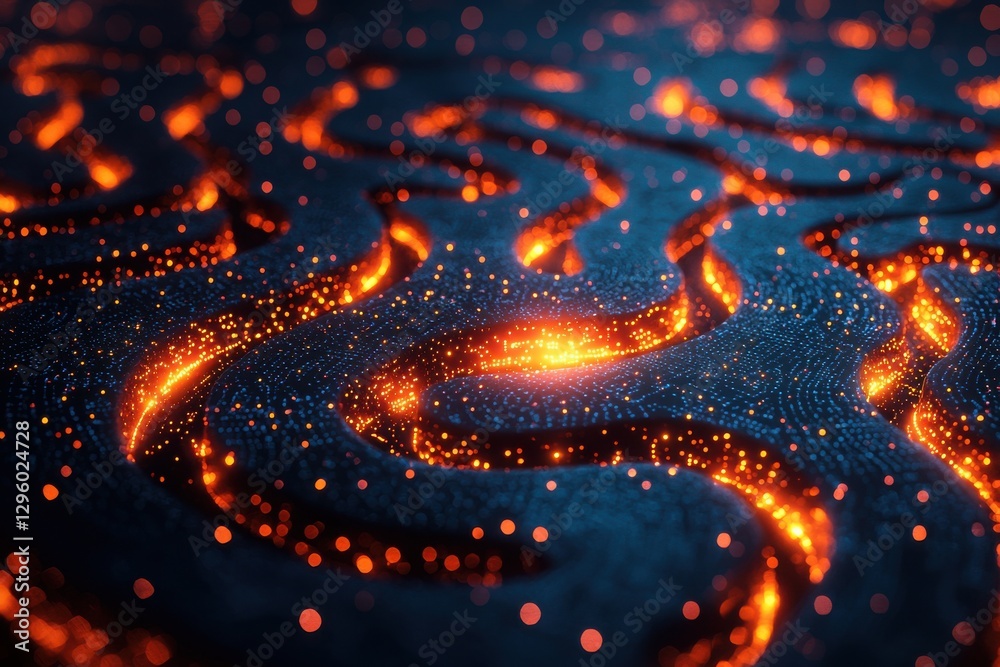 Wall mural glowing neon circuitry with futuristic digital path in abstract style