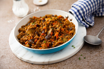 Homemade minced meat with eggplant