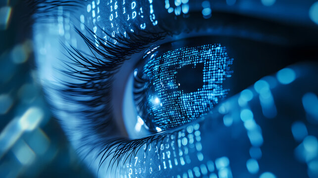 Eye Covered with Binary Digital Code