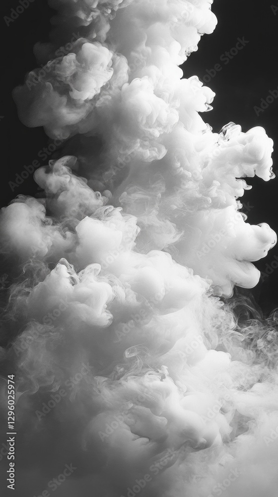 Poster whispers of white clouds rise elegantly, merging with shadows in a captivating display. this etherea