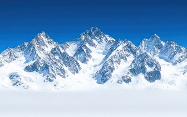 Obraz premium Majestic snow capped mountain range under a vibrant blue skyA breathtaking panoramic view of winter wonderland Explore the beauty of nature s grandeur