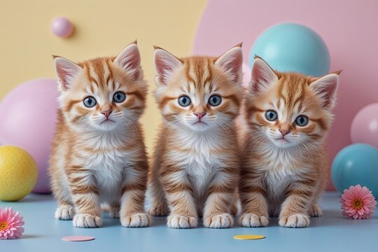 Adorable Playful Kittens in Vibrant Pastel Home Decor Design