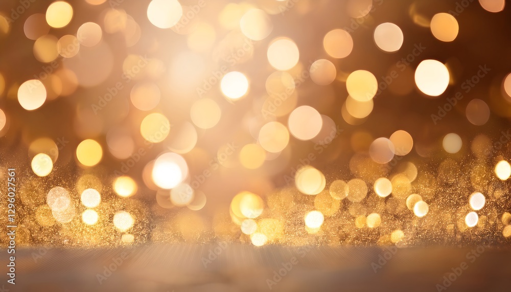 Poster golden festive bokeh lights background. sparkling colorful glowing and defocused bokeh confetti