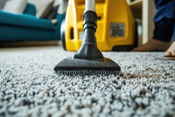 Professional Carpet Care: Caucasian Cleaner Using Chemical Solutions to Revitalize Apartment Rugs